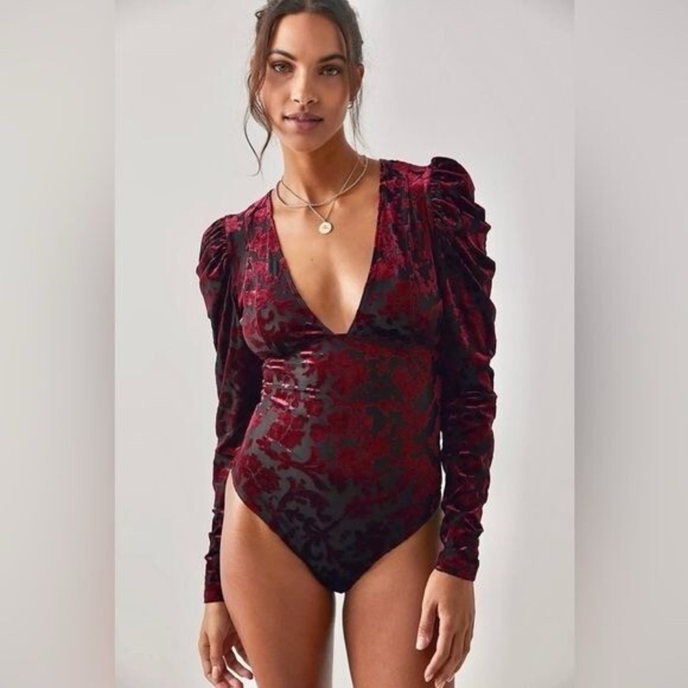 Free People Magic Hour Red Velvet Bodysuit